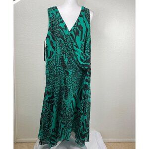 Bella Blue Plus Dress Women's Green Sz 22 Faux Wrap Embellished High Low